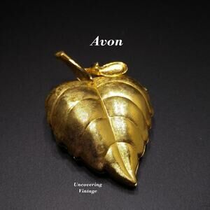 Vintage AVON Perfume Leaf Pin Brooch, Gold Tone, 1960s, 2 Inches